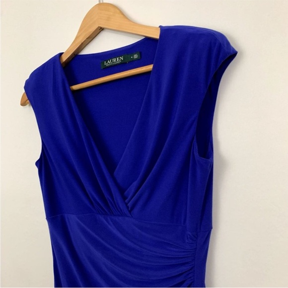 Lauren Ralph Lauren Dress Faux Wrap Cap Sleeve Colbalt Blue size 4 EUC - Picture 5 of 13